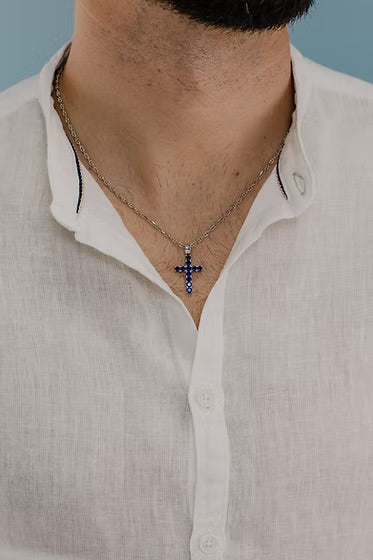 Collier ras de cou Comete Tennis Cross argent 925 zircons bleus UGL 689