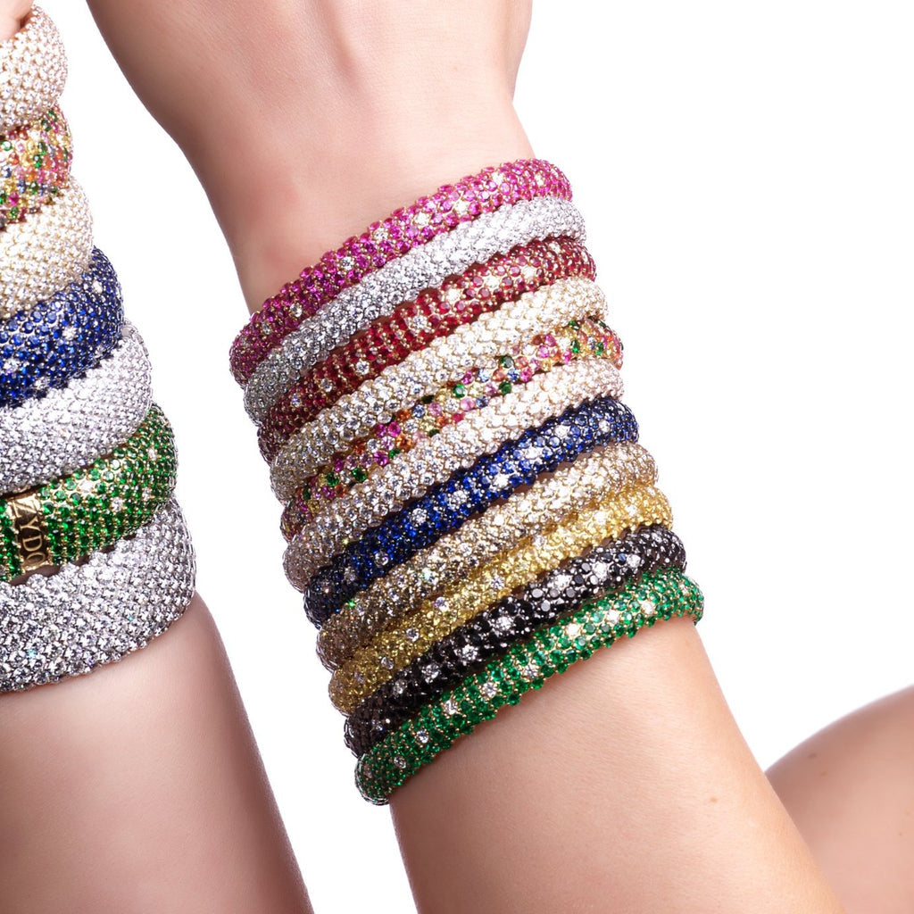 Pulsera elástica abombada Zydo en oro blanco y zafiro azul Zafiro azul 61567