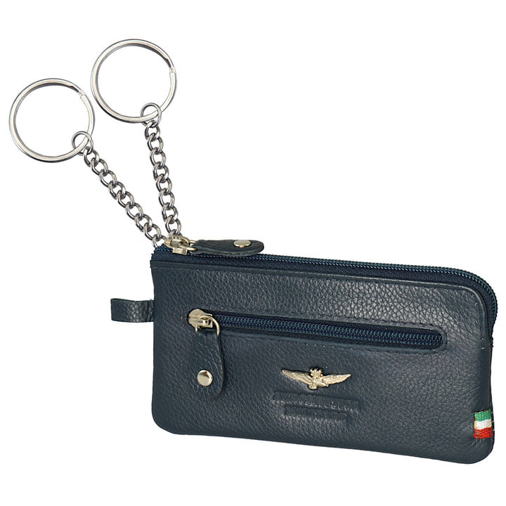 Porta-chaves Aeronautica Militare AM107-BL em pele com argolas e porta-moedas