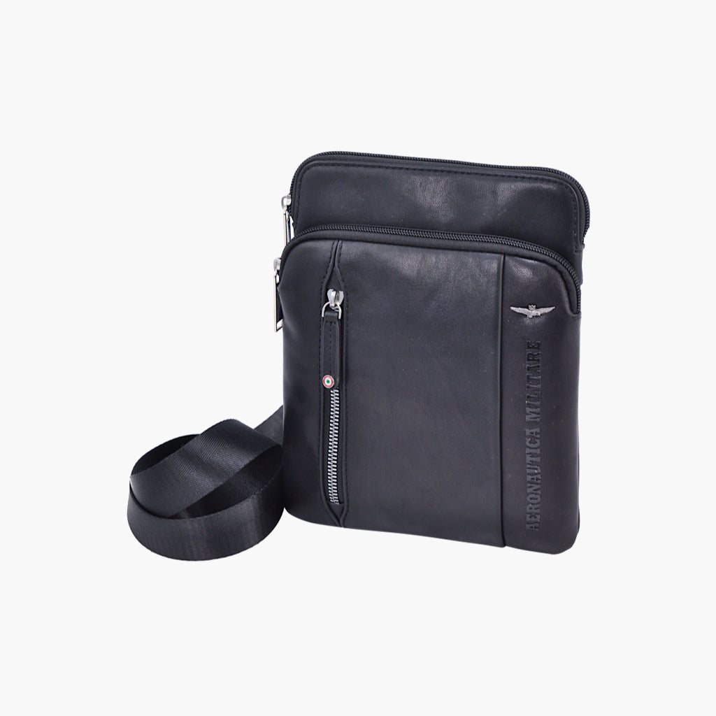 Aeronautica Militare Bolsa tiracolo pequena em couro linha Thunder AM460-NE