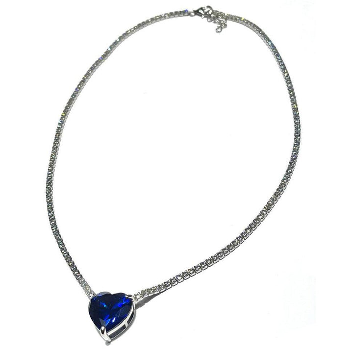 AP Coral Tennis Heart Choker Κολιέ Hollywood Diva Style 925 ασημί ρόδιο φινίρισμα χαλαζία ζαφείρι CL663LB - Capodagli 1937