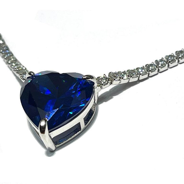 AP Coral Tennis Heart Choker Κολιέ Hollywood Diva Style 925 ασημί ρόδιο φινίρισμα χαλαζία ζαφείρι CL663LB - Capodagli 1937