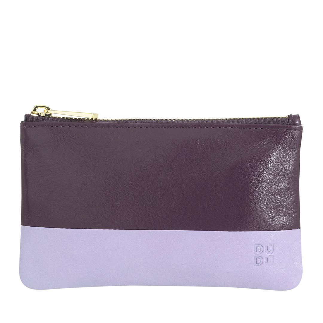 DUDU Gekleurd leren sleuteletui voor dames en heren, zakjeformaat met ritssluiting