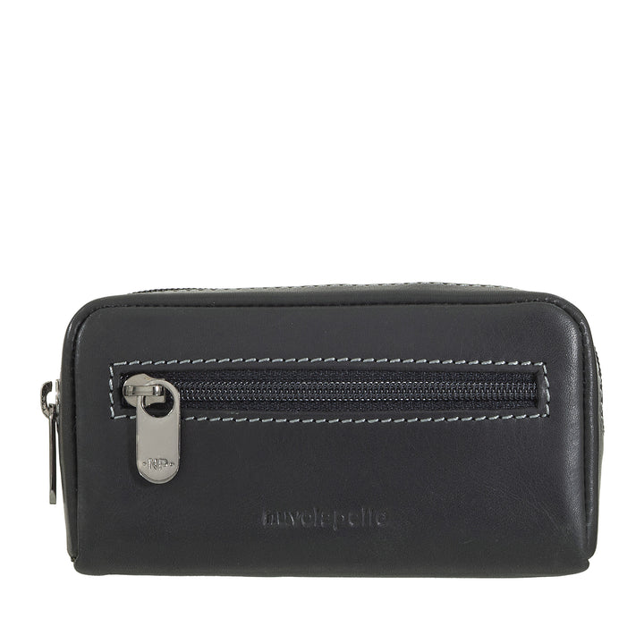 Nuvola Pelle Leather Key Case with Zip - Key Ring with 2 Metal Rings and Zip Pockets for Keys, Coins and Small Objects