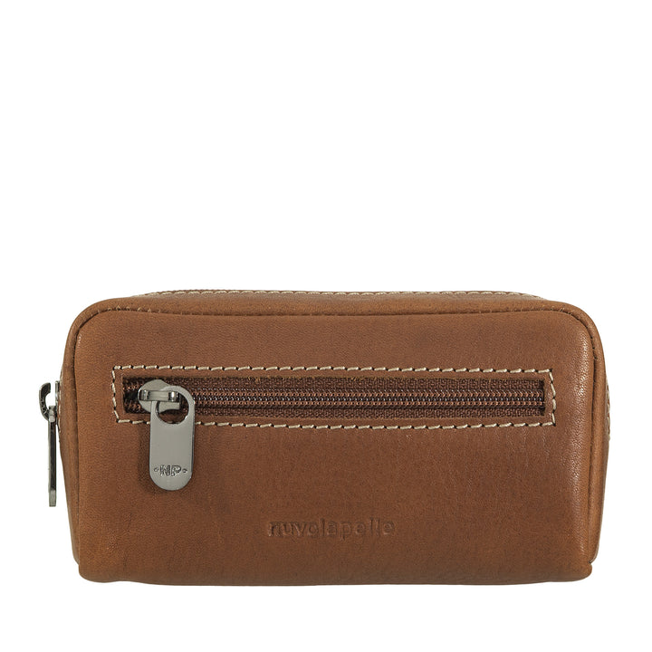 Nuvola Pelle lædernøgleetui med lynlås - nøglering med 2 metalringe og lynlåslommer til nøgler, mønter og små genstande