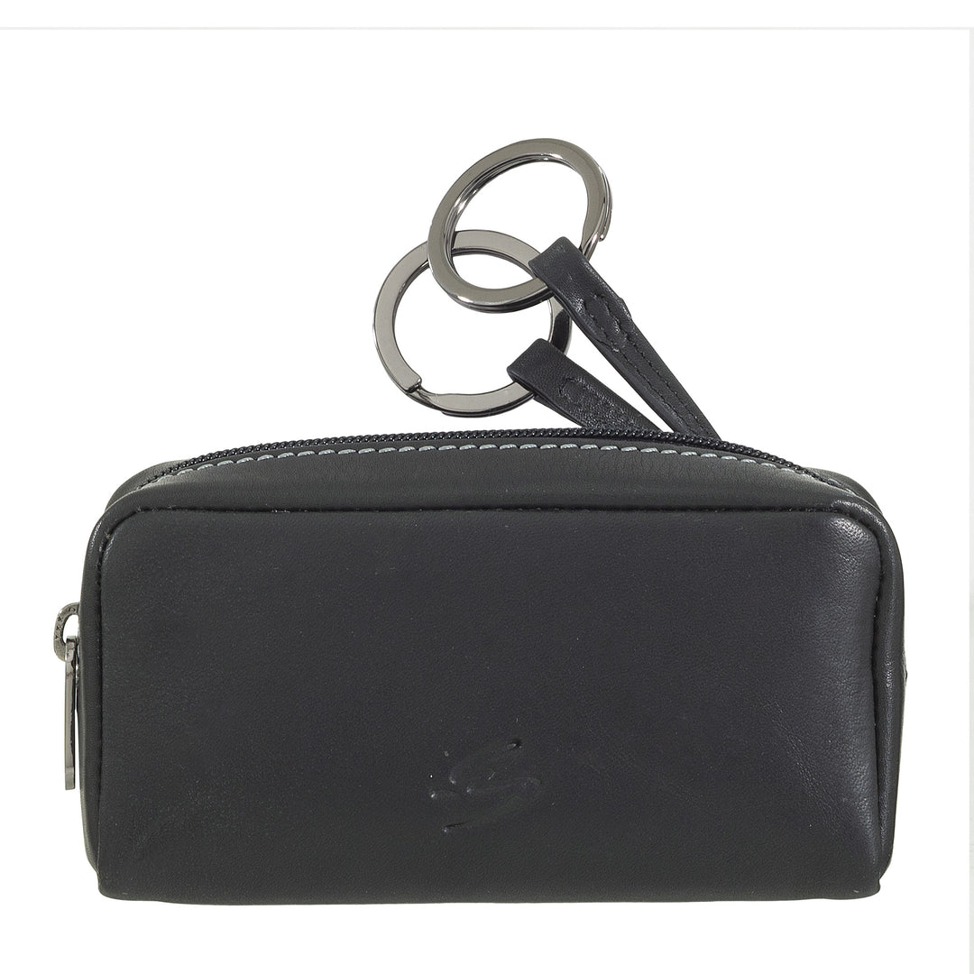 Nuvola Pelle Leather Key Case with Zip - Key Ring with 2 Metal Rings and Zip Pockets for Keys, Coins and Small Objects
