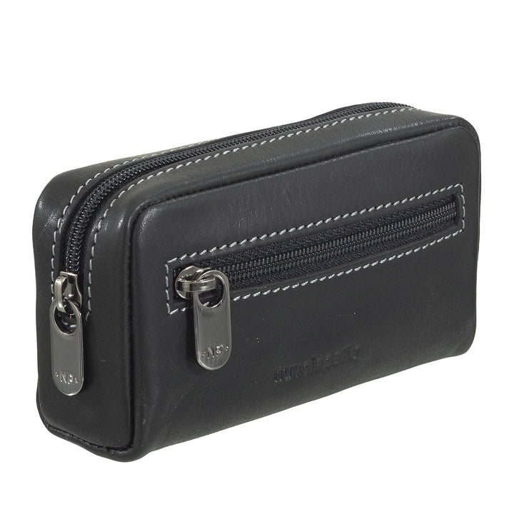 Nuvola Pelle Leather Key Case with Zip - Key Ring with 2 Metal Rings and Zip Pockets for Keys, Coins and Small Objects