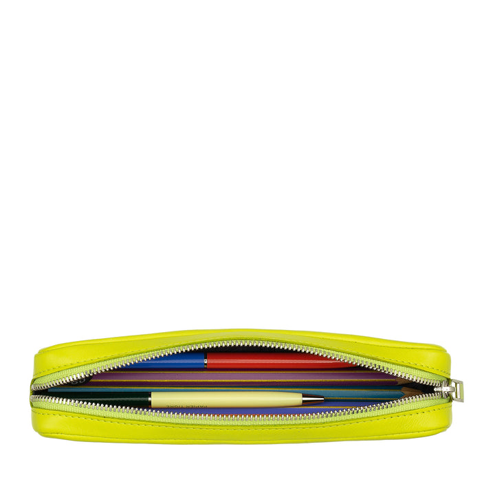 DUDU Penalhus i ægte læder med lynlås, penneholder, lille 18x3 cm, kompakt og farverig