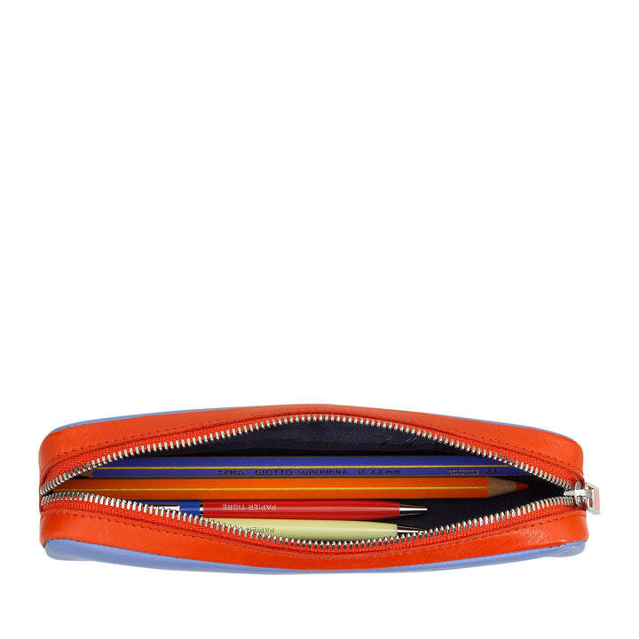 DUDU Etui van echt leer met ritssluiting, pennenhouder, klein 18x3cm, compact en kleurrijk