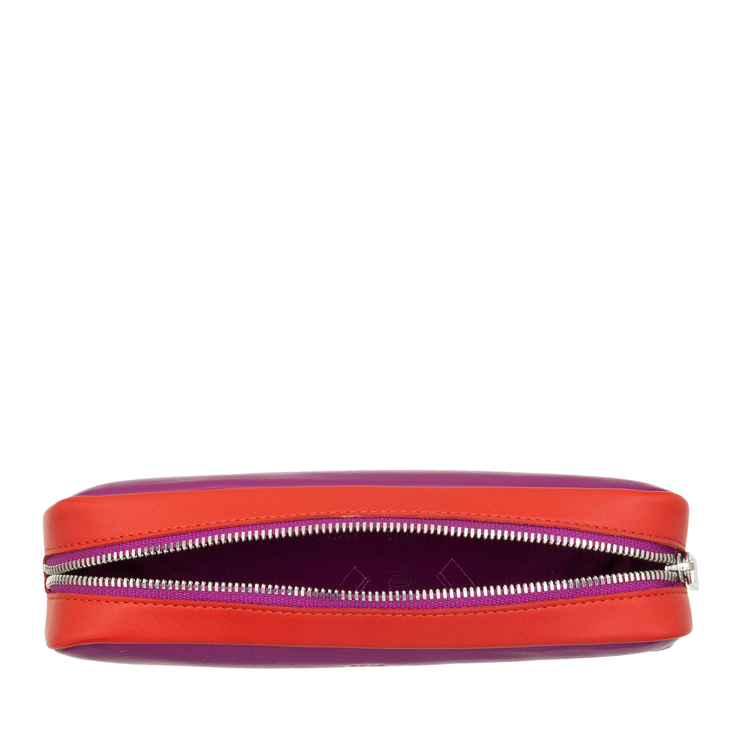 DUDU Pen etui i flerfarvet læder blyantholder med lynlås til kontor og skole