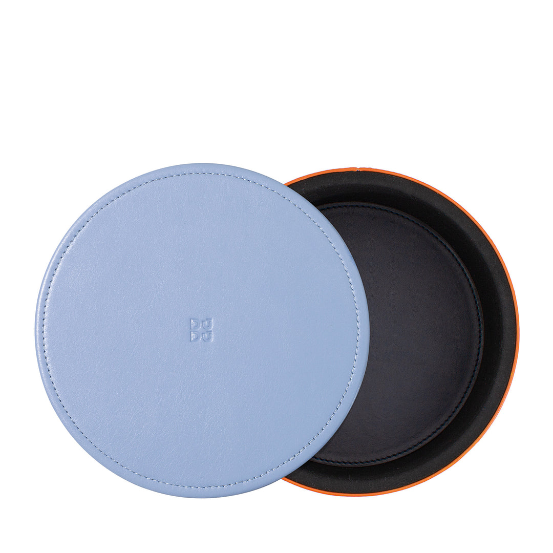 DUDU Designer læderkrukke til møbler, opbevaring med låg 10x10cm, vaffelholder Mønter Nøgler Sliksmykker