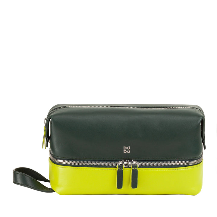 DUDU Beauty Case da Viaggio Uomo Donna, Borsa da Toilette in Pelle Colorata a Mano, 2 Scomparti con Maniglia