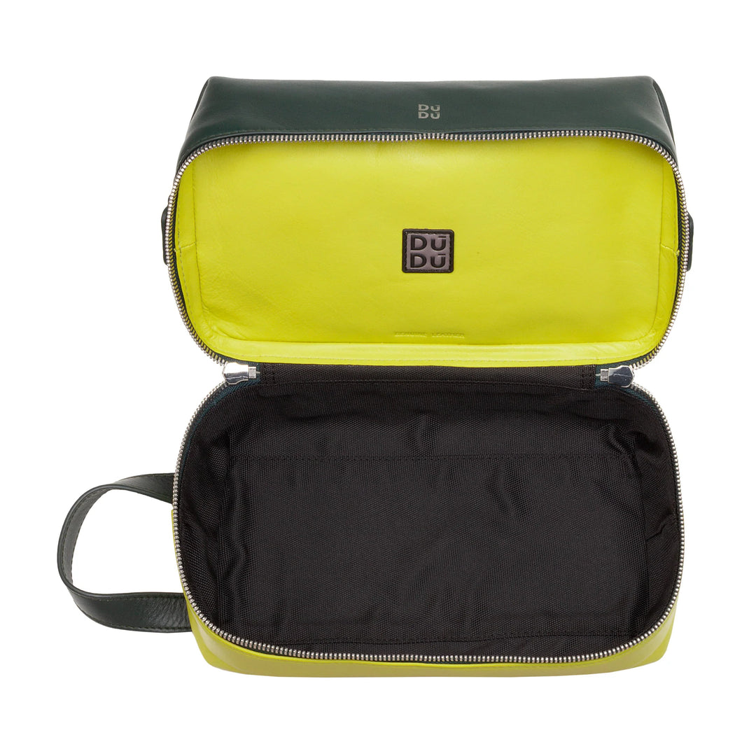 DUDU Beauty Case da Viaggio Uomo Donna, Borsa da Toilette in Pelle Colorata a Mano, 2 Scomparti con Maniglia