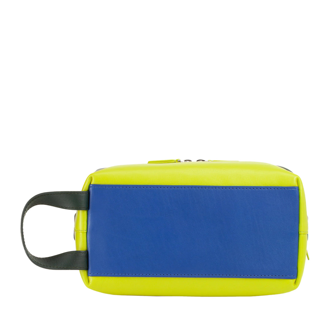 DUDU Beauty Case da Viaggio Uomo Donna, Borsa da Toilette in Pelle Colorata a Mano, 2 Scomparti con Maniglia