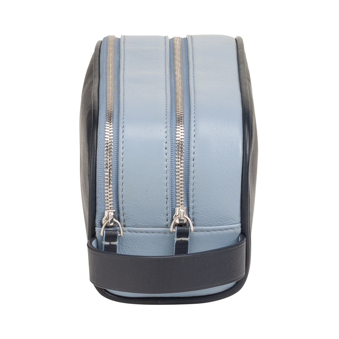 DUDU Travel Beauty Case for Men and Women in Durable Soft Leather, Double Zip Toiletry Bag, Water-Repellent Interior, Hand Bag with Handle