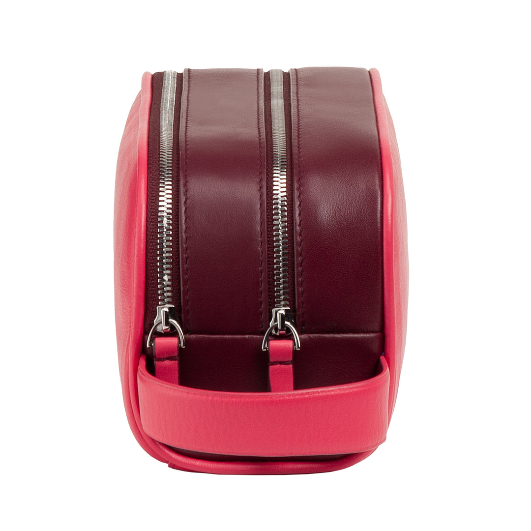 DUDU Travel Beauty Case for Men and Women in Durable Soft Leather, Double Zip Toiletry Bag, Water-Repellent Interior, Hand Bag with Handle