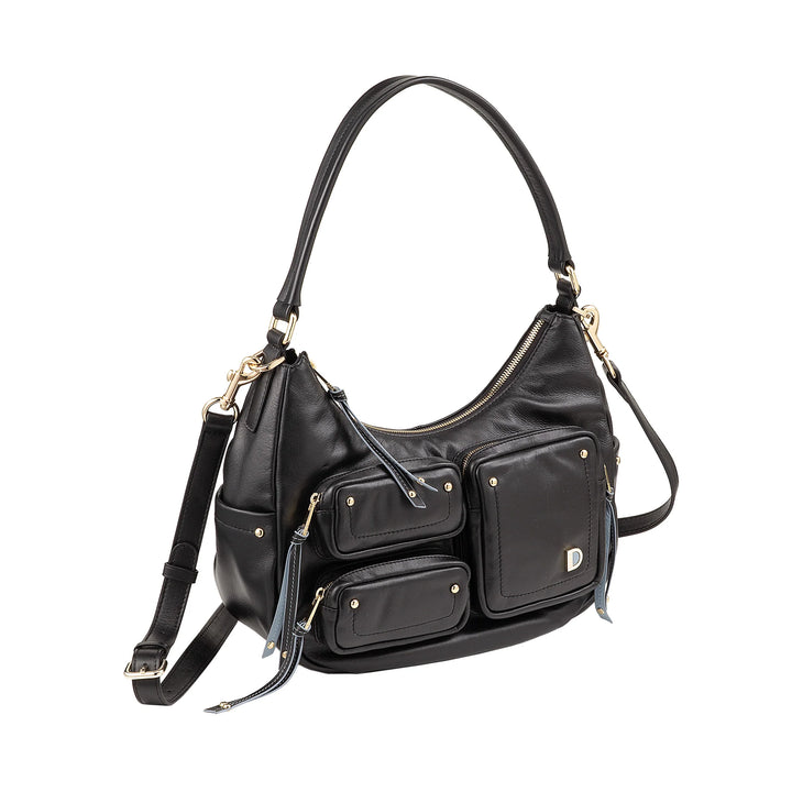 DUDU Borsa a Spalla Donna in Pelle con Tracolla Removibile, Capiente ed Elegante - Hobo Bag con Tasche Multiple, Borsa a Banana con Cerniera