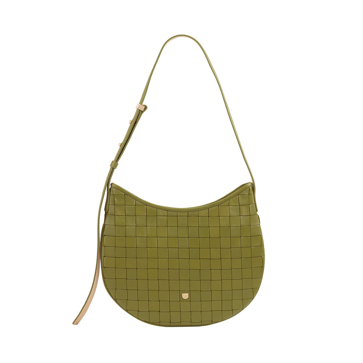 Bolsa de ombro feminina DUDU em couro tecido genuíno – Bolsa Hobo elegante com alça de ombro ajustável e zíper, design artesanal, espaçosa e versátil