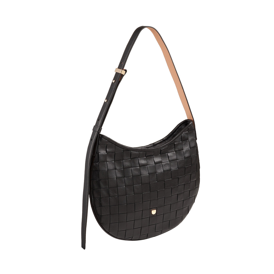 DUDU Women's Shoulder Bag in Genuine Woven Leather - Elegant Hobo Bag with Adjustable Shoulder Strap and Zipper, Artisanal Design, Roomy and Versatile