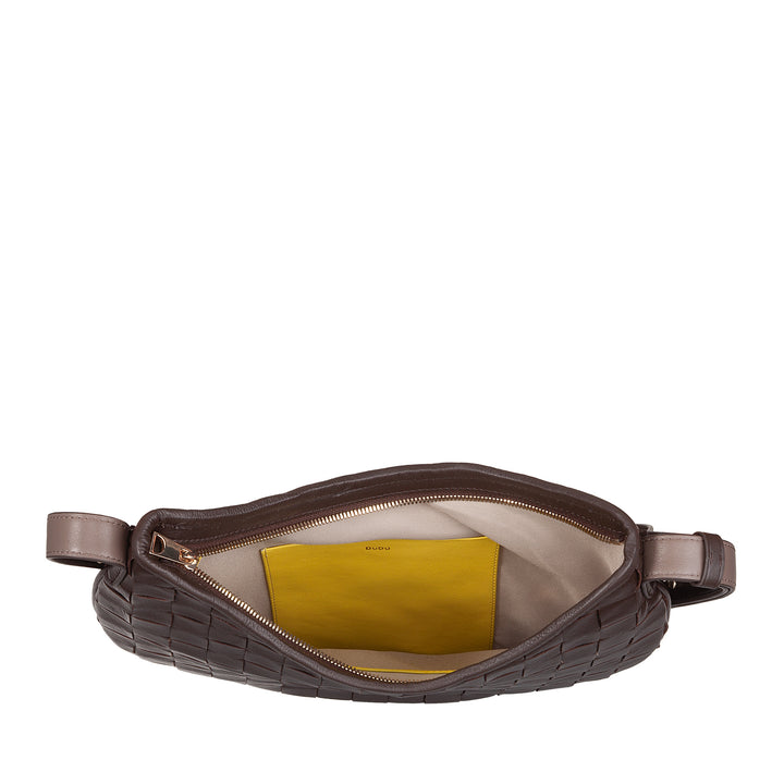 DUDU Damen-Umhängetasche aus echtem gewebtem Leder – elegante Hobo-Tasche mit verstellbarem Schultergurt und Reißverschluss, handwerkliches Design, geräumig und vielseitig