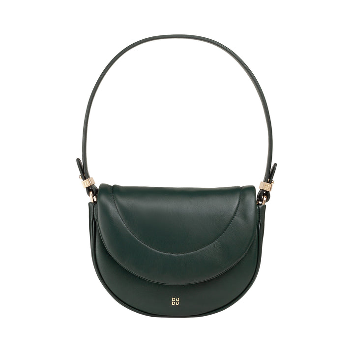 DUDU Women's Shoulder Crossbody Bag in Quilted Leather, Small Elegant Padded Handbag with Flap, Removable Shoulder Strap and Shoulder Strap