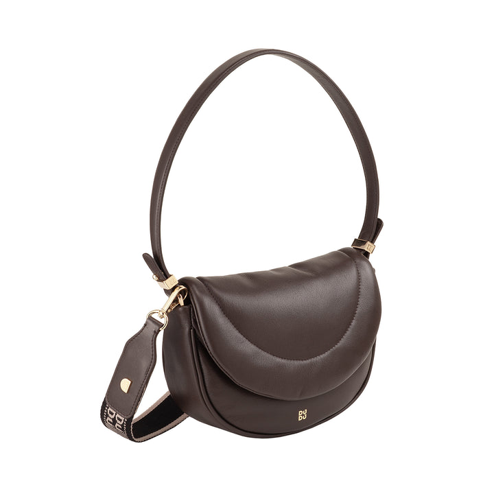 DUDU Women's Shoulder Crossbody Bag in Quilted Leather, Small Elegant Padded Handbag with Flap, Removable Shoulder Strap and Shoulder Strap