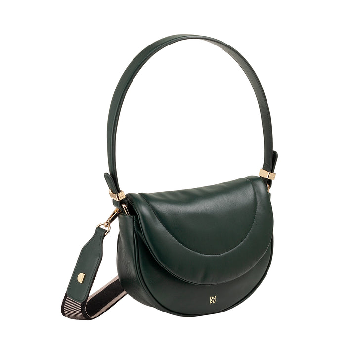 DUDU Women's Shoulder Crossbody Bag in Quilted Leather, Small Elegant Padded Handbag with Flap, Removable Shoulder Strap and Shoulder Strap