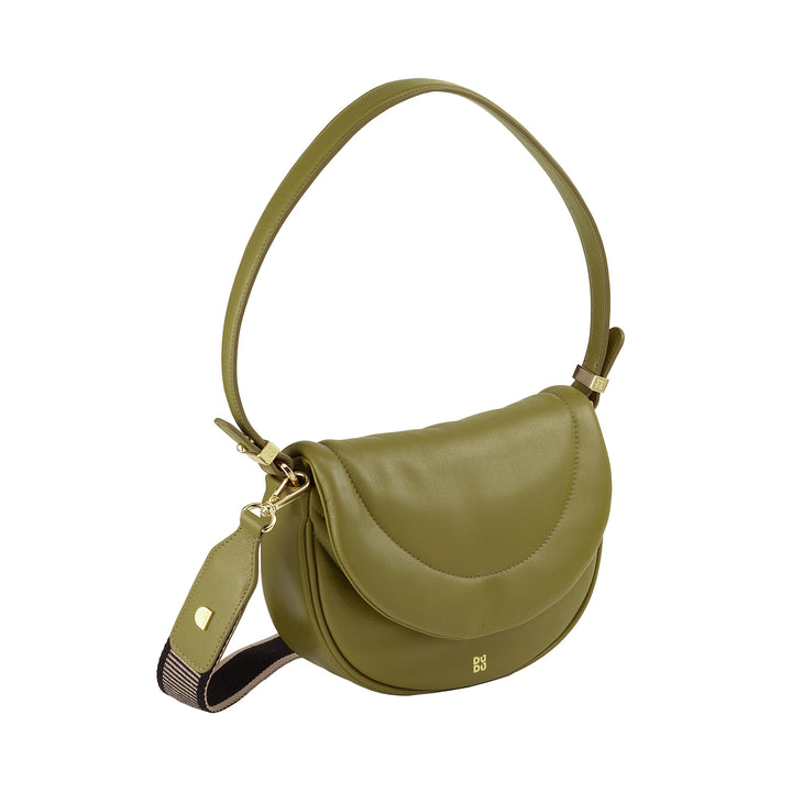 DUDU Women's Shoulder Crossbody Bag in Quilted Leather, Small Elegant Padded Handbag with Flap, Removable Shoulder Strap and Shoulder Strap