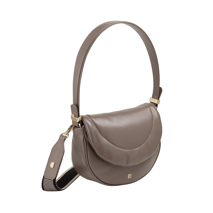 DUDU Women's Shoulder Crossbody Bag in Quilted Leather, Small Elegant Padded Handbag with Flap, Removable Shoulder Strap and Shoulder Strap