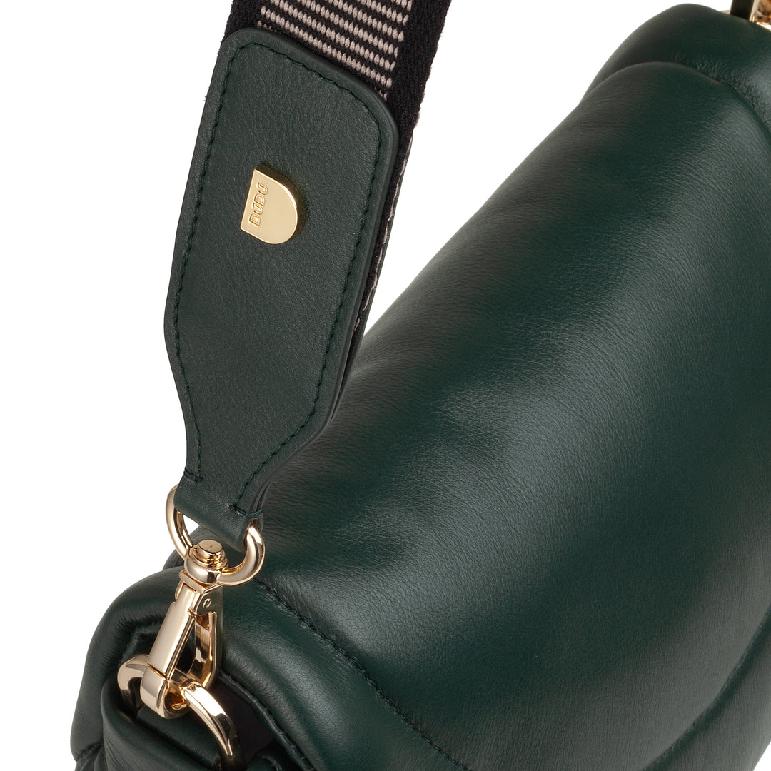 DUDU Women's Shoulder Crossbody Bag in Quilted Leather, Small Elegant Padded Handbag with Flap, Removable Shoulder Strap and Shoulder Strap