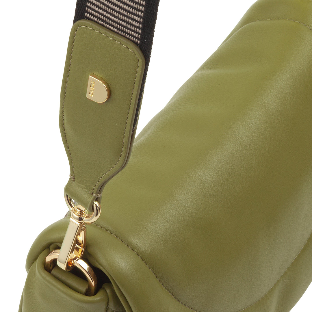 DUDU Women's Shoulder Crossbody Bag in Quilted Leather, Small Elegant Padded Handbag with Flap, Removable Shoulder Strap and Shoulder Strap