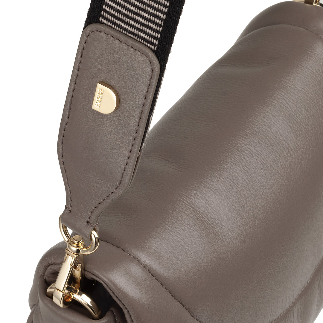 DUDU Women's Shoulder Crossbody Bag in Quilted Leather, Small Elegant Padded Handbag with Flap, Removable Shoulder Strap and Shoulder Strap