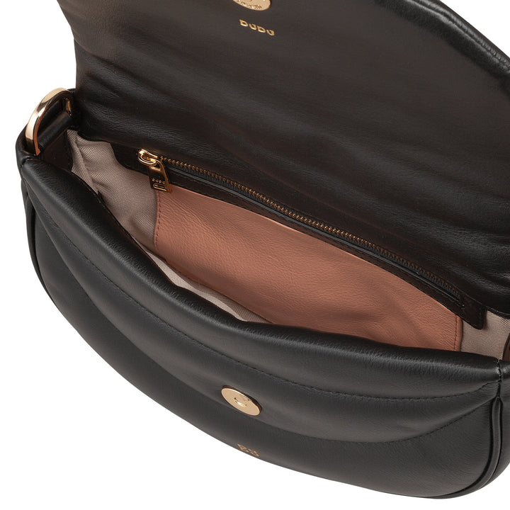 DUDU Women's Shoulder Crossbody Bag in Quilted Leather, Small Elegant Padded Handbag with Flap, Removable Shoulder Strap and Shoulder Strap