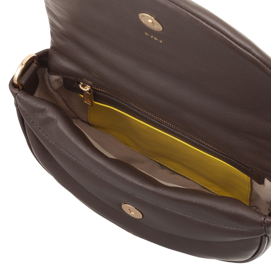 DUDU Women's Shoulder Crossbody Bag in Quilted Leather, Small Elegant Padded Handbag with Flap, Removable Shoulder Strap and Shoulder Strap