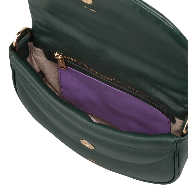 DUDU Women's Shoulder Crossbody Bag in Quilted Leather, Small Elegant Padded Handbag with Flap, Removable Shoulder Strap and Shoulder Strap