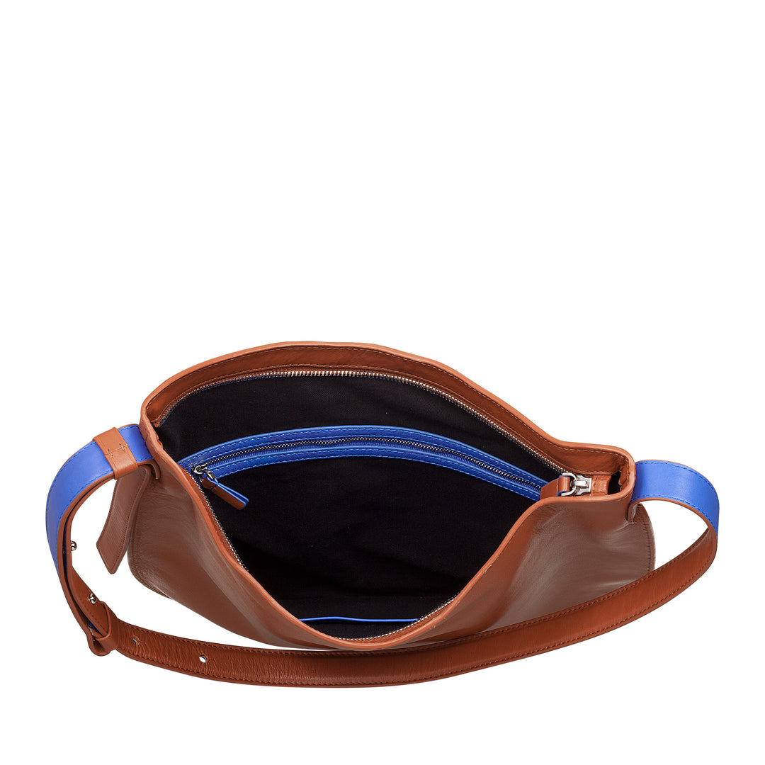 DUDU Women's Shoulder Bag in Soft Leather, Hobo Bag with Zipper, Large Capacious Colorful Adjustable Shoulder Bag