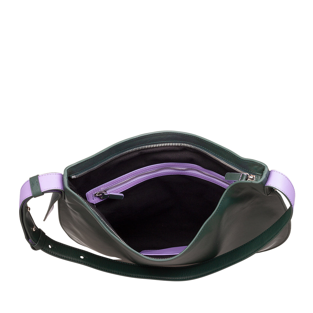 DUDU Women's Shoulder Bag in Soft Leather, Hobo Bag with Zipper, Large Capacious Colorful Adjustable Shoulder Bag