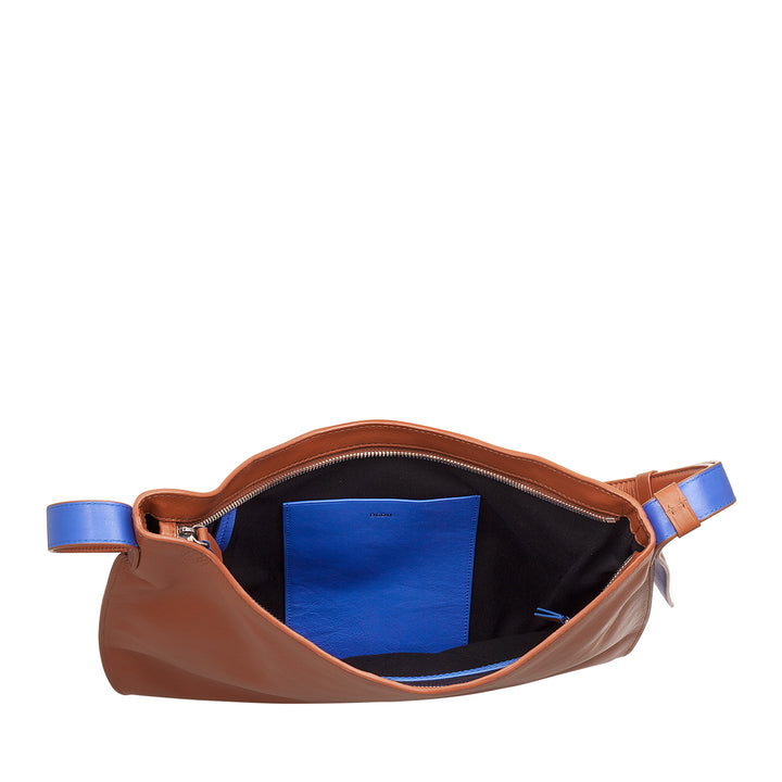 DUDU Women's Shoulder Bag in Soft Leather, Hobo Bag with Zipper, Large Capacious Colorful Adjustable Shoulder Bag