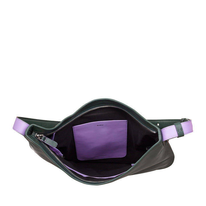 DUDU Women's Shoulder Bag in Soft Leather, Hobo Bag with Zipper, Large Capacious Colorful Adjustable Shoulder Bag