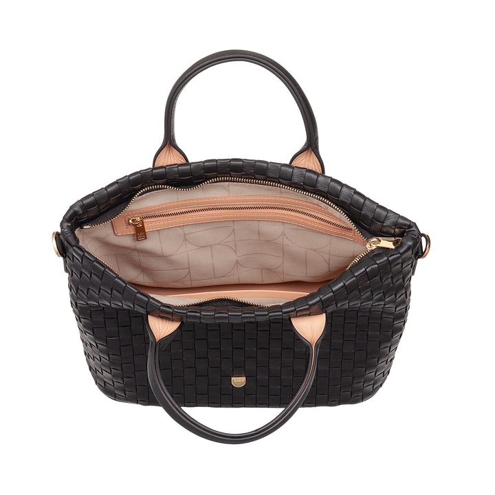 DUDU Women's Shoulder Bag in Genuine Woven Leather - Elegant Handbag with Handles, Zipper and Removable Adjustable Shoulder Strap - Roomy Handbag for Office and Leisure