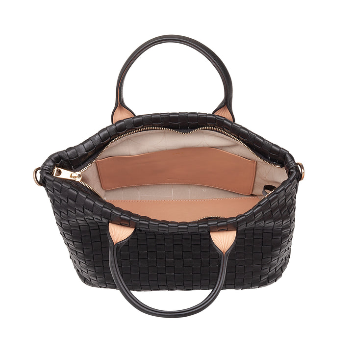 DUDU Women's Shoulder Bag in Genuine Woven Leather - Elegant Handbag with Handles, Zipper and Removable Adjustable Shoulder Strap - Roomy Handbag for Office and Leisure