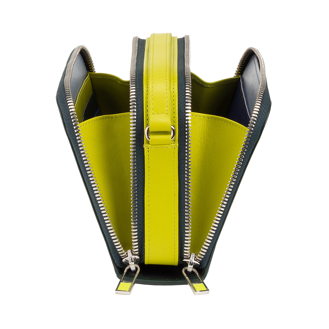 Bolsa de ombro pequena feminina DUDU em couro com zíper duplo e carteira multibolsos