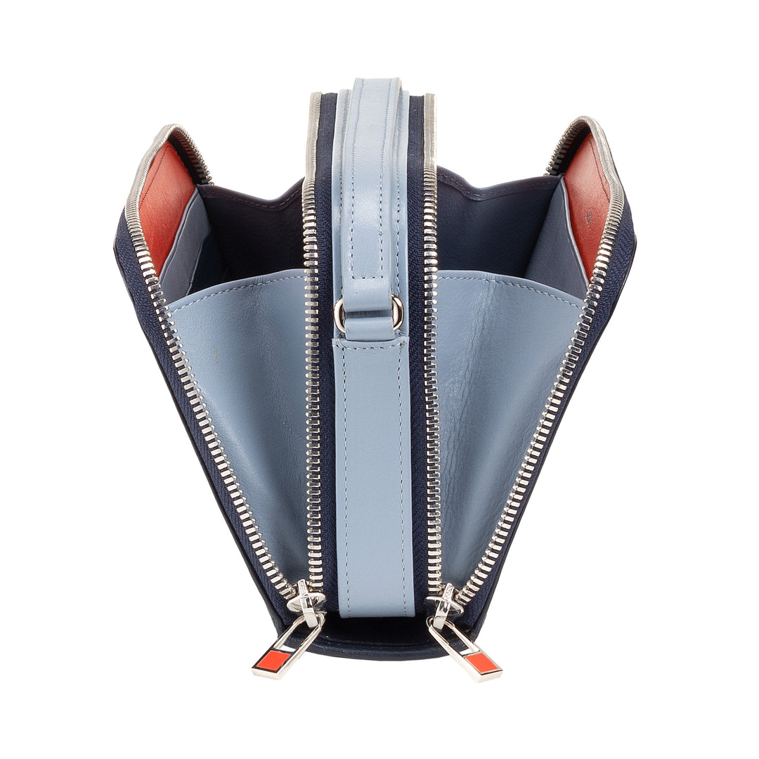 Bolsa de ombro pequena feminina DUDU em couro com zíper duplo e carteira multibolsos