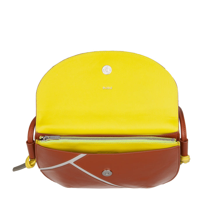 DUDU Borsa a Tracolla Donna in Vera Pelle – Borsetta Piccola con Chiusura a Patta Stile Tennis con Tracolla Regolabile e Interno Capiente