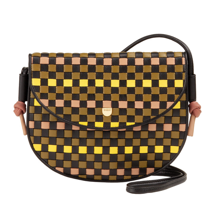 DUDU Bolso Bandolera Pequeño Tejido en Piel Auténtica con Solapa - Elegante Bolso Bandolera Mujer Artesanal, Bolso Bandolera Versátil para Uso Diario y Eventos