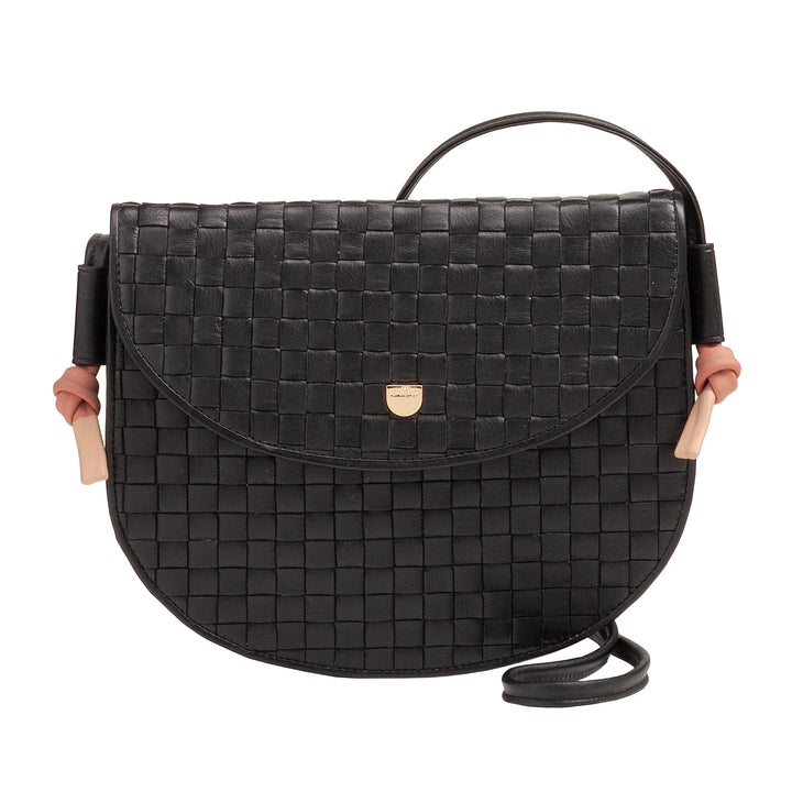 DUDU lille vævet skuldertaske i ægte læder med klap - Elegant håndlavet skuldertaske til kvinder, alsidig crossbody-håndtaske til daglig brug og begivenheder