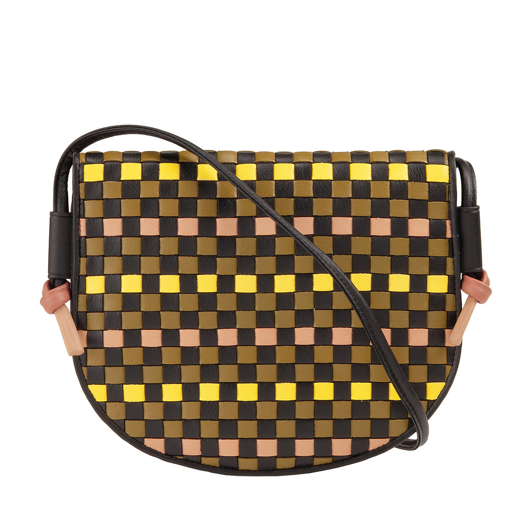 DUDU Bolso Bandolera Pequeño Tejido en Piel Auténtica con Solapa - Elegante Bolso Bandolera Mujer Artesanal, Bolso Bandolera Versátil para Uso Diario y Eventos
