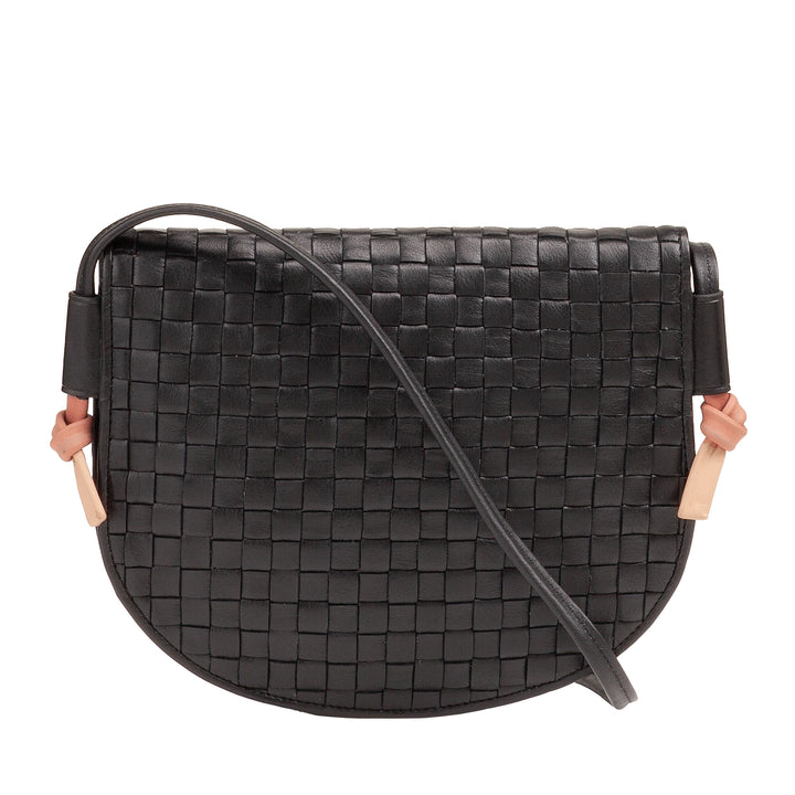 DUDU lille vævet skuldertaske i ægte læder med klap - Elegant håndlavet skuldertaske til kvinder, alsidig crossbody-håndtaske til daglig brug og begivenheder