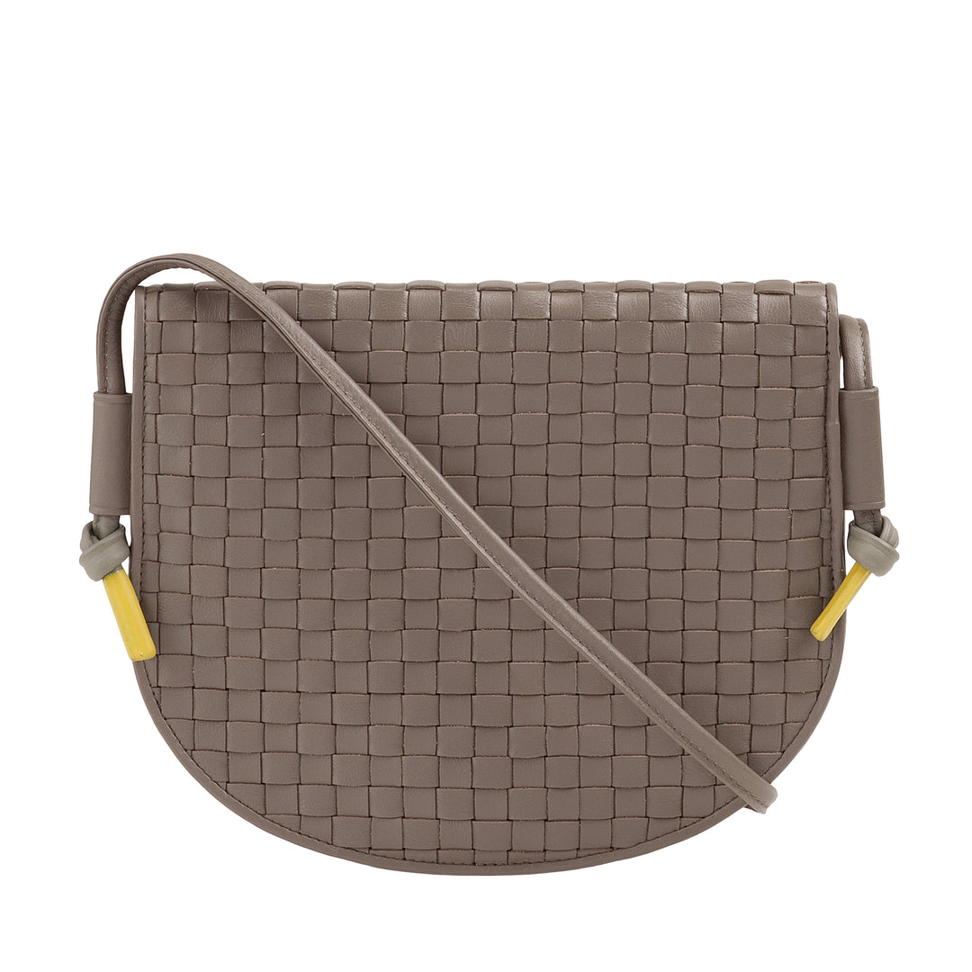 DUDU lille vævet skuldertaske i ægte læder med klap - Elegant håndlavet skuldertaske til kvinder, alsidig crossbody-håndtaske til daglig brug og begivenheder