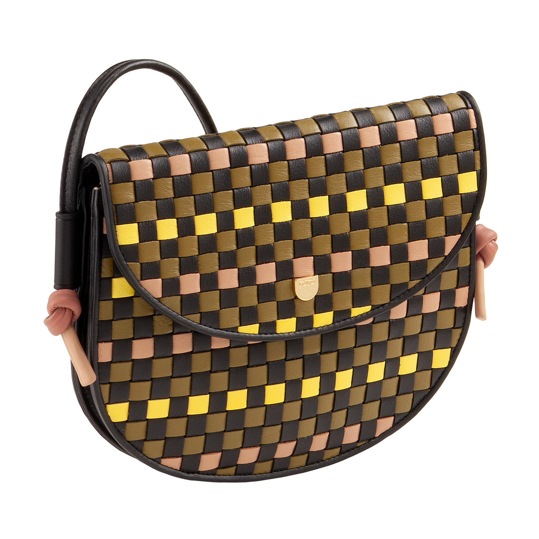 DUDU Bolso Bandolera Pequeño Tejido en Piel Auténtica con Solapa - Elegante Bolso Bandolera Mujer Artesanal, Bolso Bandolera Versátil para Uso Diario y Eventos